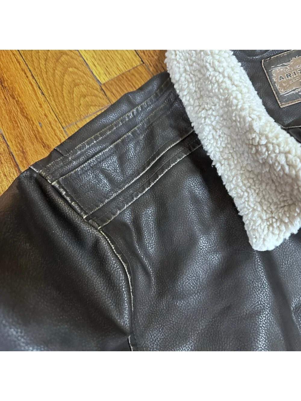 NWOT Vintage Faux Leather Jacket Men's 4X Brown Full Zip Sherpa Collar